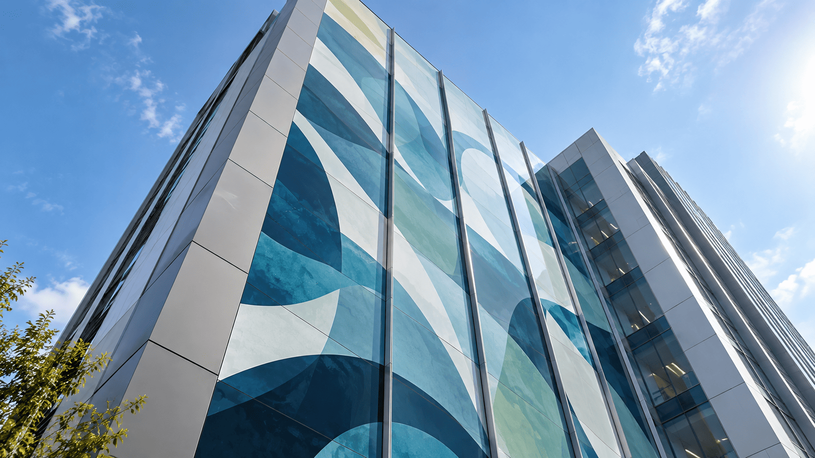 Exterior building wall wrap on a Merced, CA storefront facade