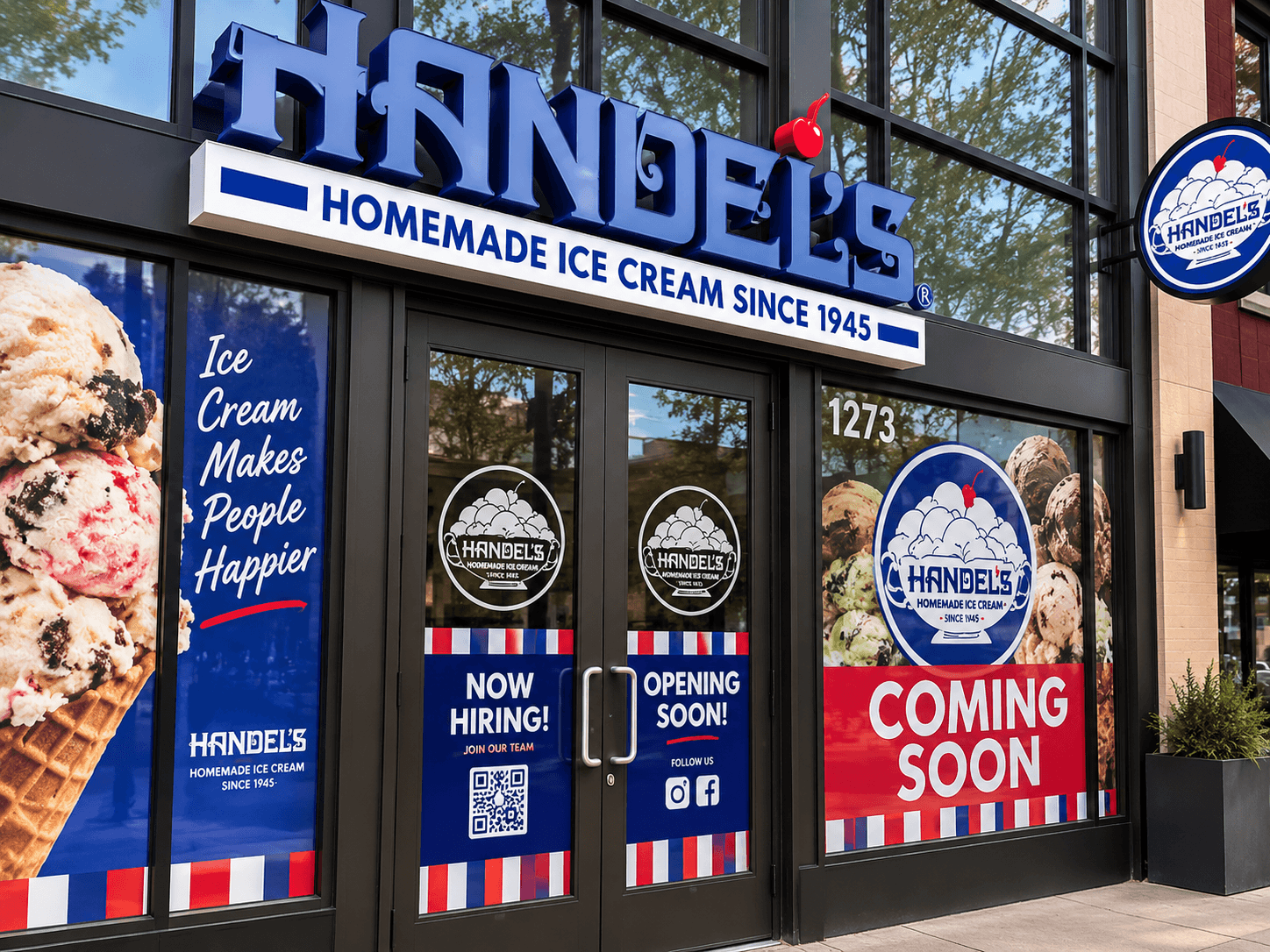 Handel's Homemade Ice Cream storefront with bold window graphics